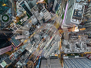 Top down view of Hong Kong city traffic