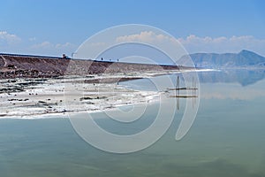 Causeway on Urmia Salt Lake. Iran photo