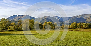 From Cauterets in Autumn, the Pyrenees mountains rise majestically,