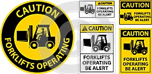 Caution 2-Way Forklifts Operating Sign On White Background
