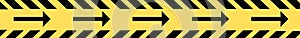 Caution arrow sign tape of yellow warning ribbons. Abstract black warning lines and arrow for police, accident, under construction