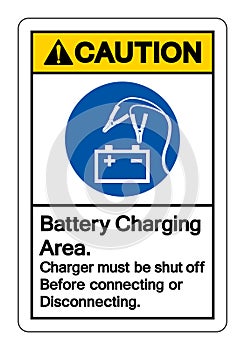 Caution Battery Charging Area Charger must be shut off Before connecting or Disconnecting Symbol Sign, Vector Illustration,