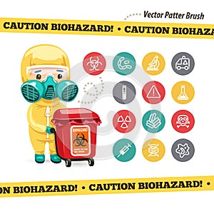 Caution Biohazard Icons and Doctor with Red