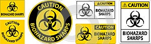 Caution Biohazard Label, Biohazard Sharps