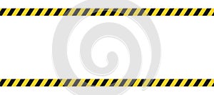 Caution border with diagonal stripes in black and yellow. Attention ribbon frame template. Danger crime tape mockup. Restricted