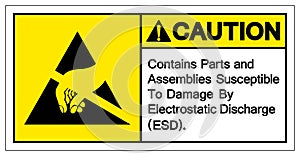 Caution Contains Parts and Assemblies SusceptibleTo Damage By Electrostatic Discharge ESD. Symbol Sign, Vector Illustration,