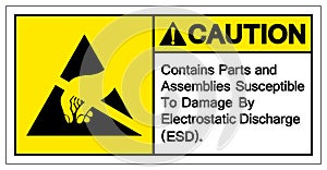 Caution Contains Parts and Assemblies SusceptibleTo Damage By Electrostatic Discharge ESD. Symbol Sign, Vector Illustration, photo