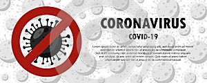 Caution coronavirus - red prohibit sign. Stop epidemic. Banner. Flat Vector