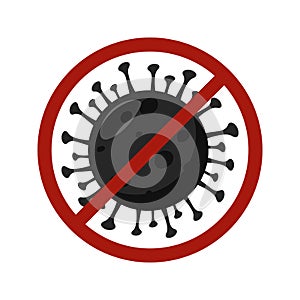 Caution coronavirus - red prohibit sign. Stop epidemic. Icon. Flat Vector