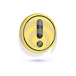 Caution 3d on white background. 3d yellow button. Computer 3d vector. 3d realistic yellow question mark vector