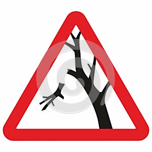 Caution danger of falling branches, trees, red triangle, vector, eps.