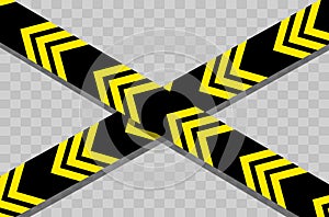 Caution and danger line. Black and yellow warning, police tapes, attention, sign line.