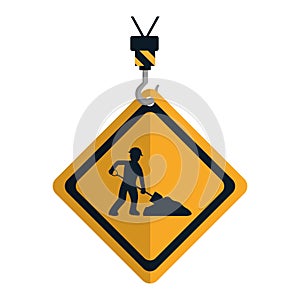 Caution diamond emblem with laborer and shovel