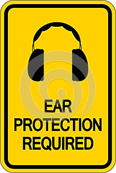 Caution Ear Protection Required Sign on white background