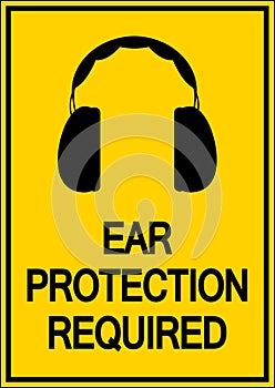 Caution Ear Protection Required Sign on white background