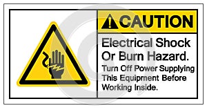 Caution Electric Shock Or Burn Hazard Symbol Sign, Vector Illustration, Isolated On White Background Label .EPS10