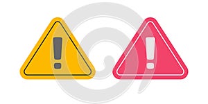 Caution exclamation mark sign icon triangle vector simple pictogram graphic red yellow alert set, hazard danger attention warn