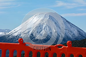 Caution fence around Mount Ngauruhoe in Tongariro National Park