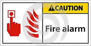 Caution Fire Alarm Sign On White Background
