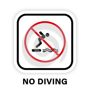 Caution Forbidden Dive in Pool Sign. Prohibited Diving Red Stop Symbol. Notice No Allowed Diving in Water Pictogram