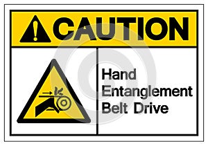 Caution Hand Entanglement Belt Drive Symbol Sign, Vector Illustration, Isolate On White Background Label .EPS10