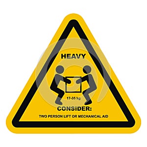 Caution, handling heavy loads, yellow background, eps.