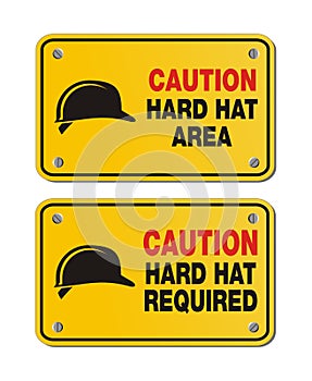 Caution hard hat area signs - rectangle yellow signs