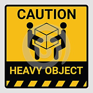 Caution heavy object two persons lift required symbol. Vector illustration of weight warning or beware sign cardboard isolated on