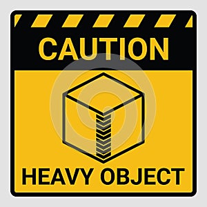 Caution heavy object two persons lift required symbol. Vector illustration of weight warning or beware sign cardboard isolated on