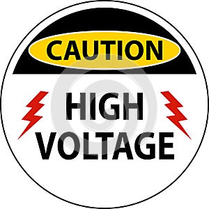 Caution High Voltage Floor Sign On White Background
