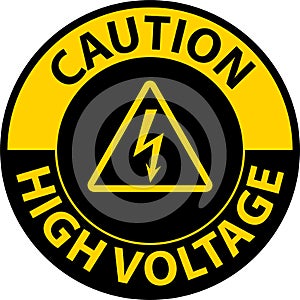 Caution High Voltage Floor Sign On White Background