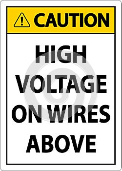 Caution High Voltage On Wires Above Sign On White Background