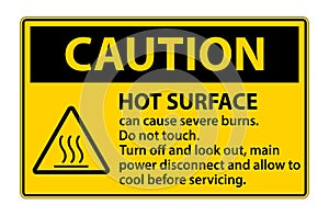 Caution Hot surface sign on white background