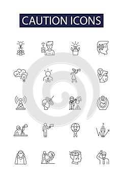 Caution icons line vector icons and signs. Hazard, Alert, Stop, Limit, Safety, Caution, Attention, Notice outline vector