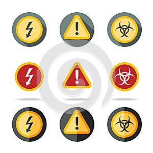 Caution icons set - high woltage, exclamation mark