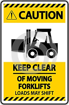 Caution Keep Clear of Moving Forklifts Sign On White Background