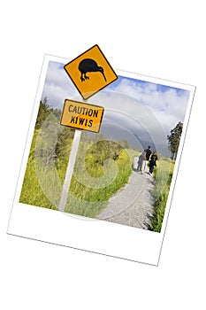 Caution kiwi road sign in New Zealand