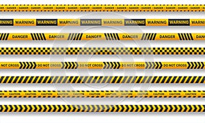 Caution line and danger tapes on white background