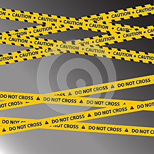 Caution line, yellow danger and caution ribbons for crime scenes