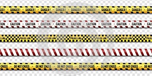 Caution lines, Police and do not cross, Danger tapes signs on the transparent background.. Vector illustration. eps 10