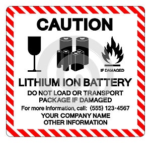 Caution Lithium Ion Battery Symbol Sign, Vector Illustration, Isolate On White Background Label. EPS10 photo