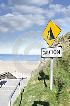Caution loose rocks or landslide sign