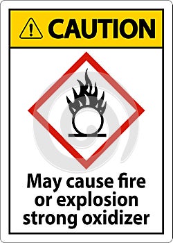 Caution May Cause Fire Or Explosion Sign On White Background