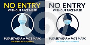 Caution No Entry Without Face Mask And Please Wear A Mask Square Sticker Vector Illustration