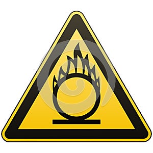 Caution oxidizer. Safety sign. Safety at work. Yellow triangle with black image. Isolated object. White background