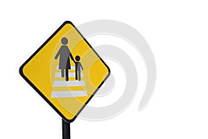 Caution people crossing traffic sign isolated