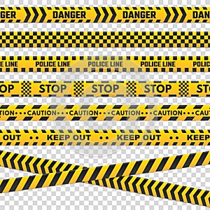 Caution perimeter stripes. Isolated black and yellow police line do not cross for criminal scene. Security lines sign or