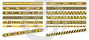 Caution perimeter stripes. Police line for crime scenes or danger. Black and yellow do not cross and keep out