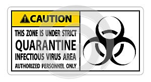 Caution Quarantine Infectious Virus Area Sign Isolate On White Background,Vector Illustration EPS.10