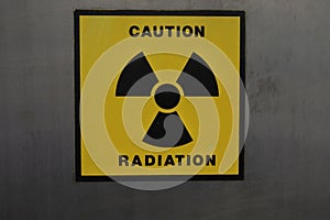 Caution radiation sign on X-Ray machine